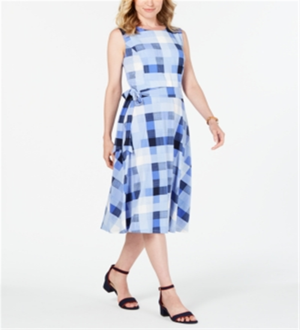 Vestido feminino xadrez MIDI Charter Club azul tamanho pequeno
