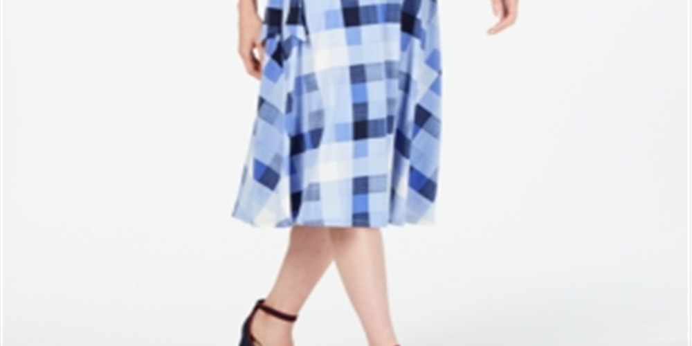 Vestido feminino xadrez MIDI Charter Club azul tamanho pequeno