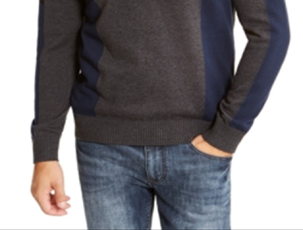 Suéter masculino INC International Concepts com botões de pressão e blocos de cores Henley, cinza, tamanho grande