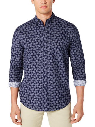 Club Room Men's Corduroy Paisley Button Down Shirt Blue Size Medium