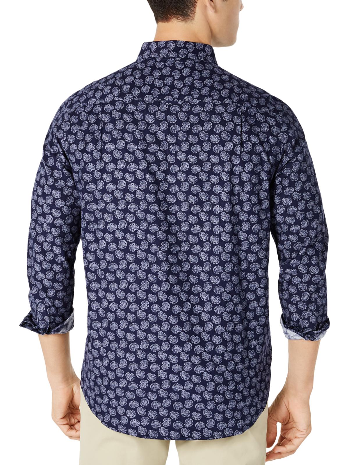 Camisa masculina de veludo cotelê com estampa paisley e botões Club Room, azul, tamanho médio