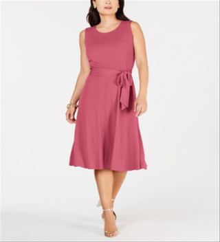 Charter Club Women's Belted MIDI Dress Pink Size Petite Medium