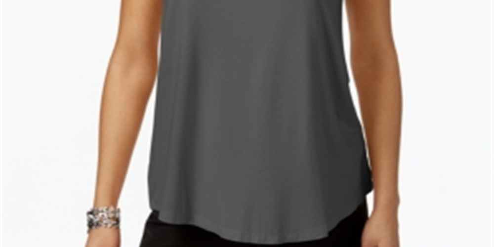 JM Collection Regata feminina com decote redondo, cinza, tamanho médio
