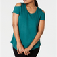 Camiseta feminina JM Collection com ombros descobertos e manga curta, verde, tamanho pequeno