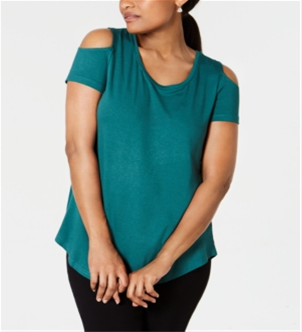 Camiseta feminina JM Collection com ombros descobertos e manga curta, verde, tamanho pequeno