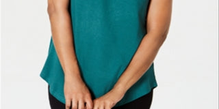 Camiseta feminina JM Collection com ombros descobertos e manga curta, verde, tamanho pequeno