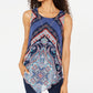 JM Collection Blusa feminina sem mangas com estampa e colar azul tamanho pequeno