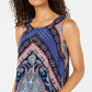 JM Collection Blusa feminina sem mangas com estampa e colar azul tamanho pequeno