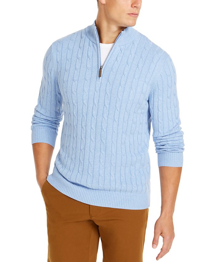Suéter de malha com zíper Qurter masculino Club Room, azul, tamanho pequeno