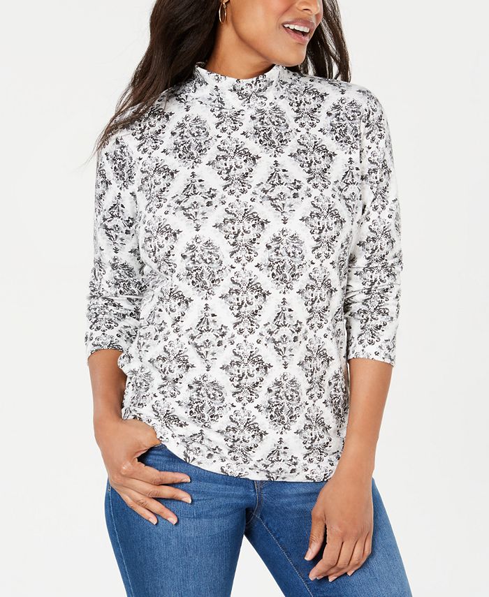 Blusa feminina Karen Scott com estampa de gola falsa, cinza, tamanho extragrande