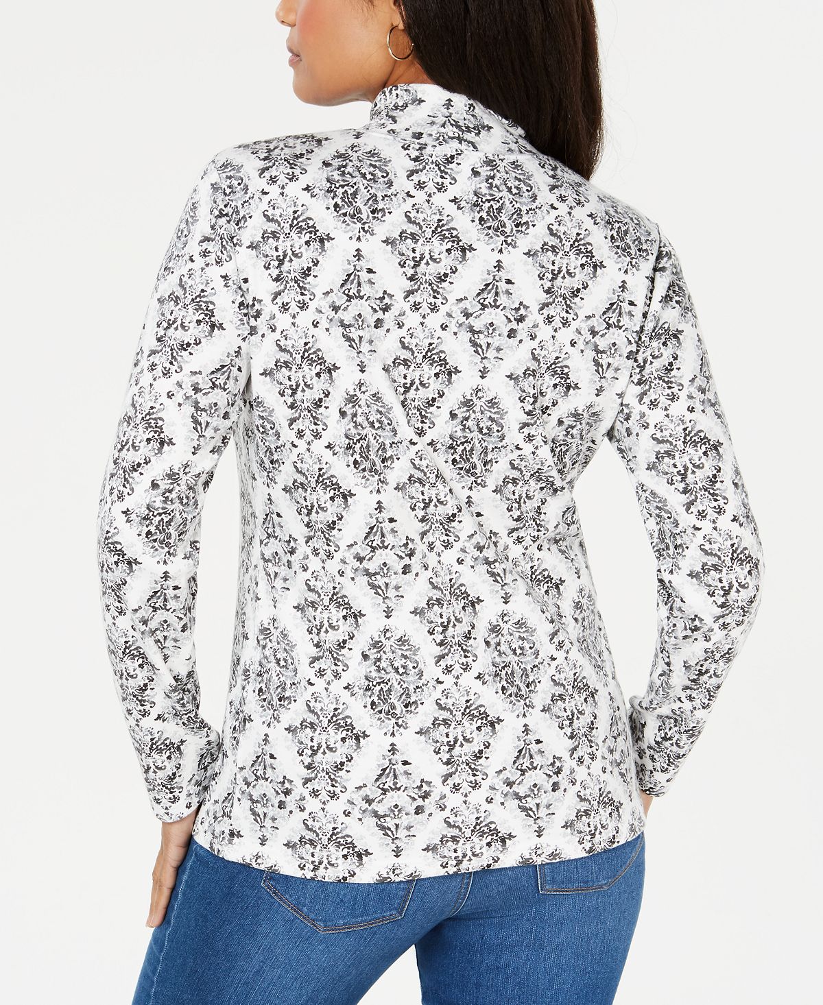 Blusa feminina Karen Scott com estampa de gola falsa, cinza, tamanho extragrande