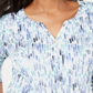 Blusa feminina Karen Scott estampada com decote dividido, azul, tamanho X-S