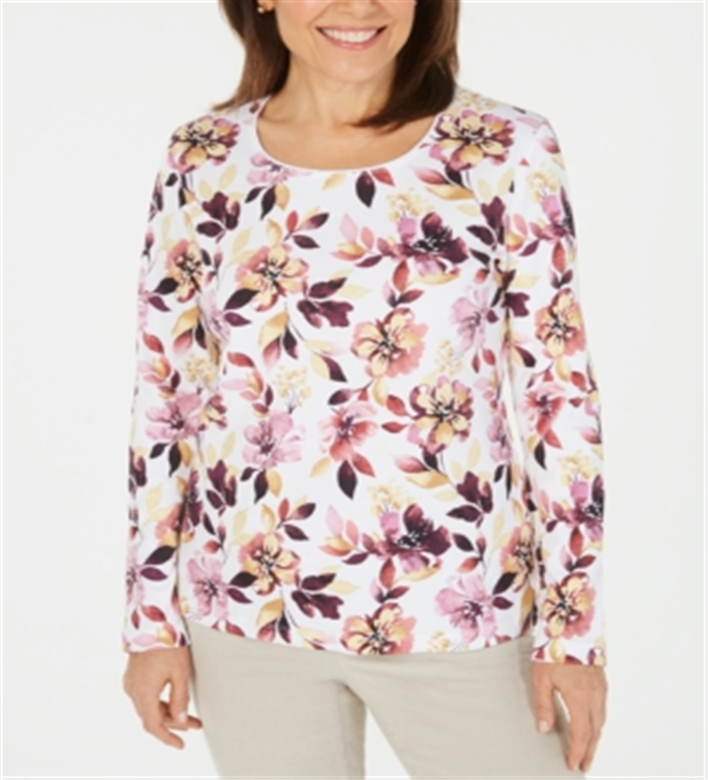 Blusa feminina Karen Scott estampada manga comprida branca tamanho X-S