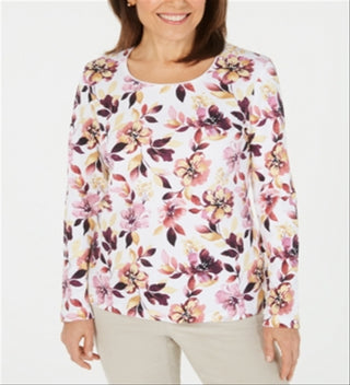Blusa feminina Karen Scott estampada manga comprida branca tamanho X-S