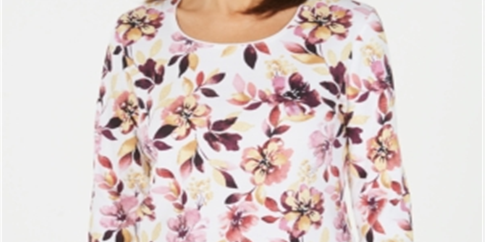 Blusa feminina Karen Scott estampada manga comprida branca tamanho X-S