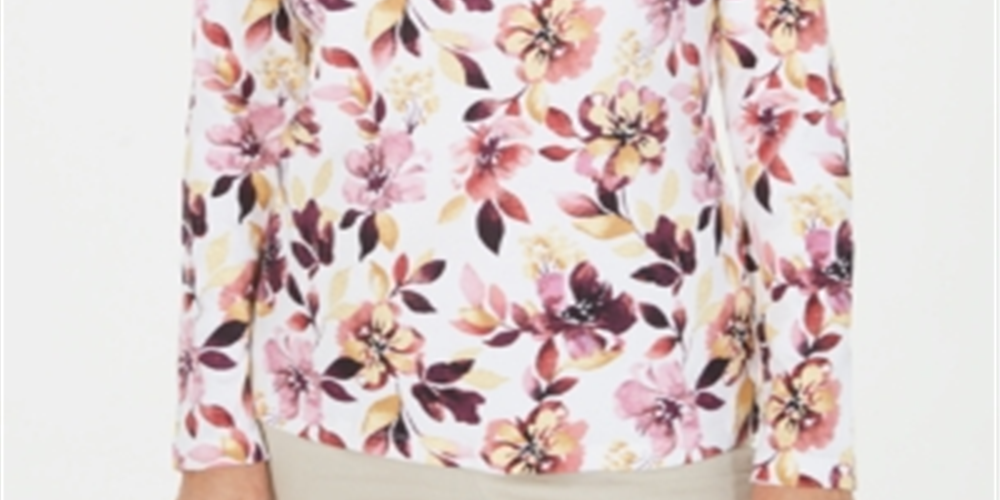 Blusa feminina Karen Scott estampada manga comprida branca tamanho X-S