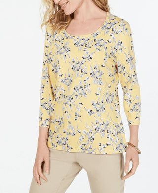 Karen Scott Blusa feminina roxa estampada manga comprida tamanho extragrande