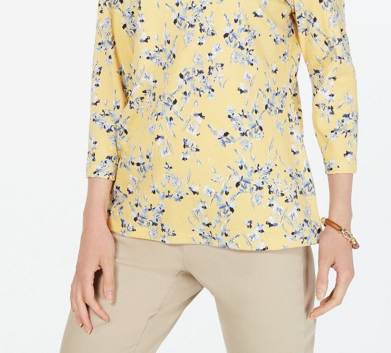 Karen Scott Blusa feminina roxa estampada manga comprida tamanho extragrande