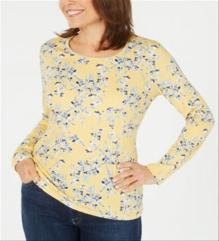 Karen Scott Blusa feminina roxa estampada manga comprida tamanho extragrande