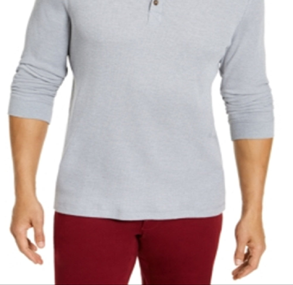 Camisa Henley de gola redonda em malha waffle masculina Club Room, cinza, tamanho médio