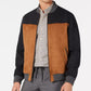 Jaqueta bomber masculina Tasso Elba em couro sintético com blocos de cores e mix de mídias, marrom, tamanho pequeno
