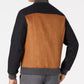 Jaqueta bomber masculina Tasso Elba em couro sintético com blocos de cores e mix de mídias, marrom, tamanho pequeno