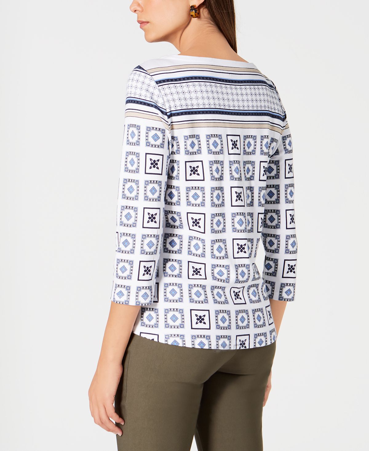 Charter Club New Orleans Boat Cotton Printed Top Feminino Branco Tamanho Médio