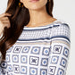 Charter Club New Orleans Boat Cotton Printed Top Feminino Branco Tamanho Médio