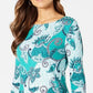 Camiseta feminina Charter Club Plus Cotton estampada com manga 3/4, verde, tamanho 0X