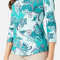 Camiseta feminina Charter Club Plus Cotton estampada com manga 3/4, verde, tamanho 0X