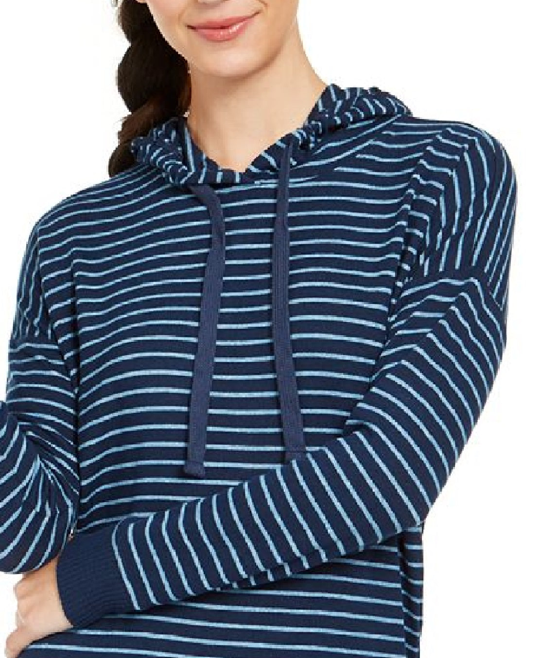 Moletom com capuz listrado de malha feminino Alfani, azul, tamanho XX-G