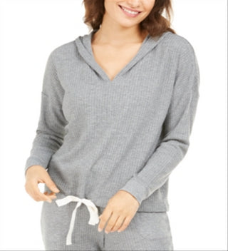 Pijama feminino térmico com capuz e decote em V Alfani, cinza, tamanho XS