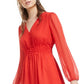Vestido feminino Bar III com decote em V, corte justo e flare, vermelho, tamanho grande