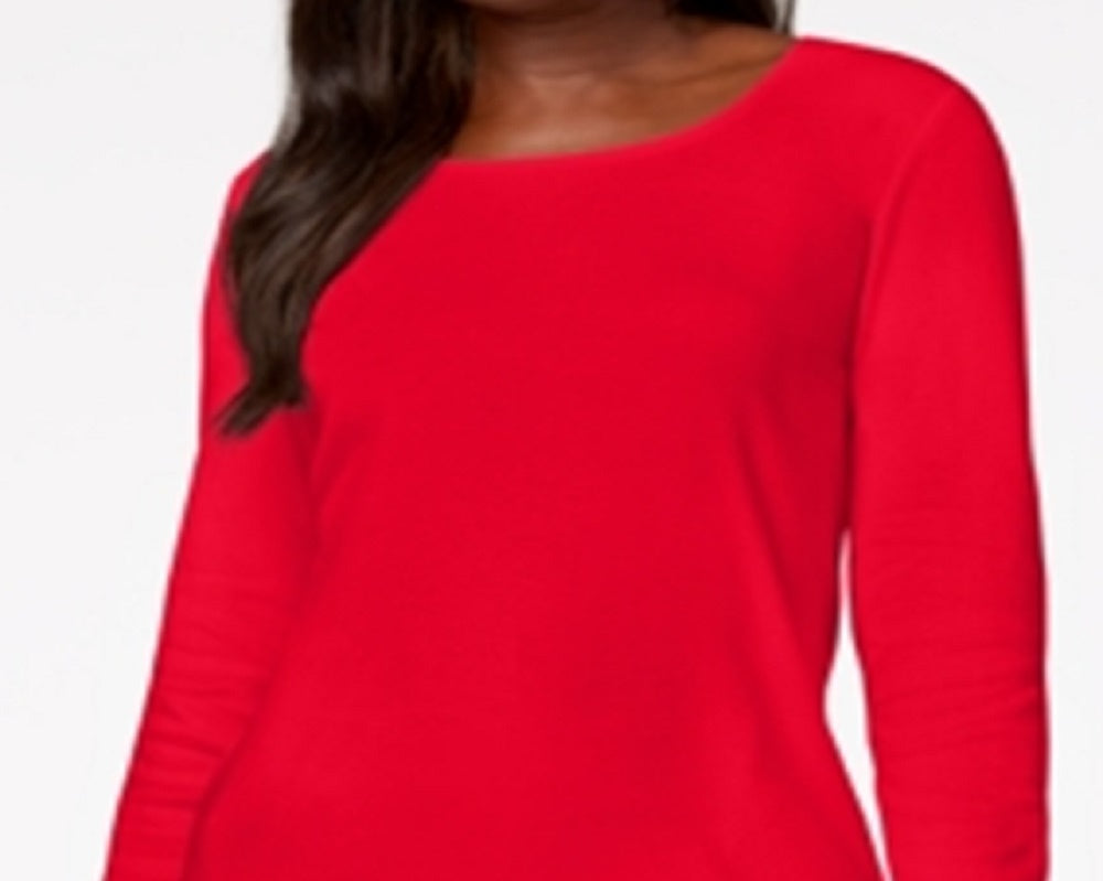 Karen Scott Blusa feminina de algodão com decote redondo, vermelha, tamanho pequeno P