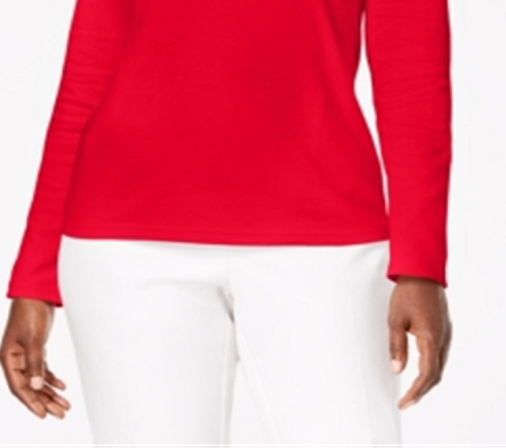 Karen Scott Blusa feminina de algodão com decote redondo, vermelha, tamanho pequeno P