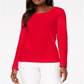 Karen Scott Blusa feminina de algodão com decote redondo, vermelha, tamanho pequeno P