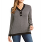 Karen Scott Suéter Henley Feminino de Algodão Bicolor Preto Tamanho Pequeno Médio