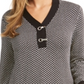 Karen Scott Suéter Henley Feminino de Algodão Bicolor Preto Tamanho Pequeno Médio