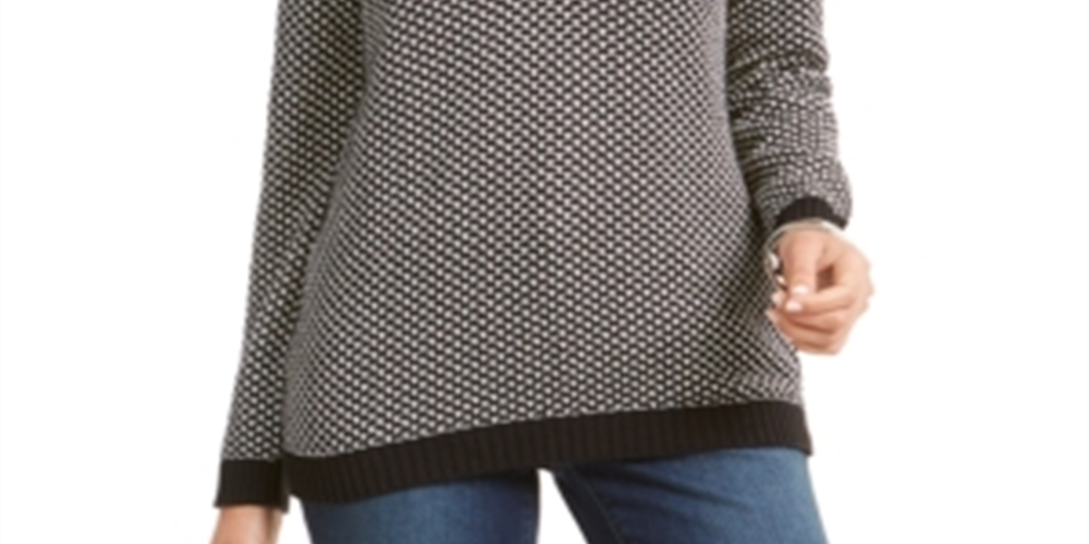 Karen Scott Suéter Henley Feminino de Algodão Bicolor Preto Tamanho Pequeno Médio
