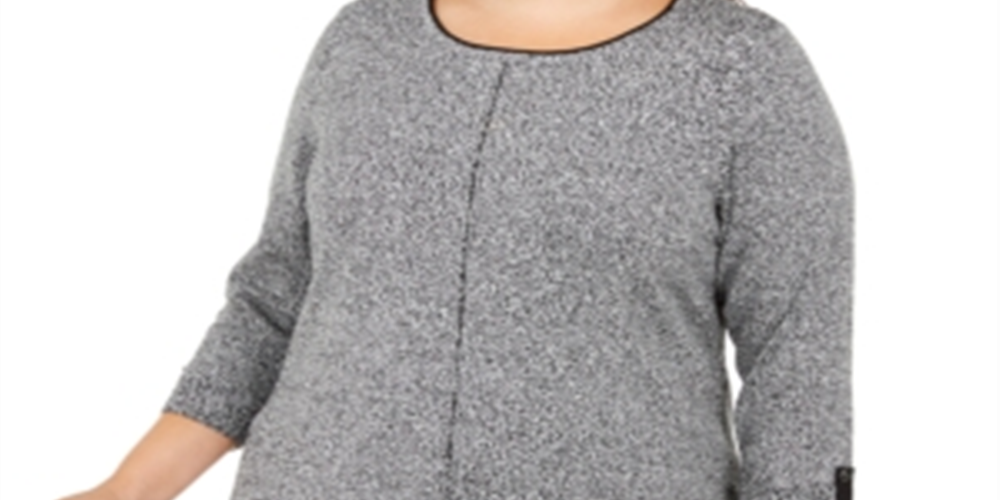 Karen Scott Suéter Feminino de Algodão Marmorizado com Acabamento Contrastado, Preto, Tamanho 3X