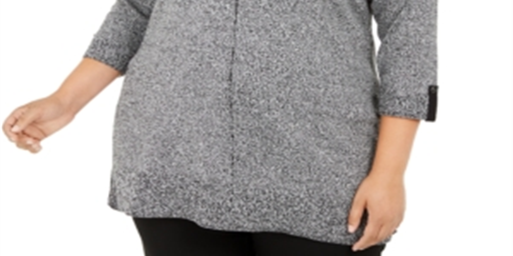 Karen Scott Suéter Feminino de Algodão Marmorizado com Acabamento Contrastado, Preto, Tamanho 3X