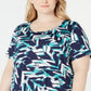 Blusa estampada plus size feminina JM Collection azul tamanho 3X