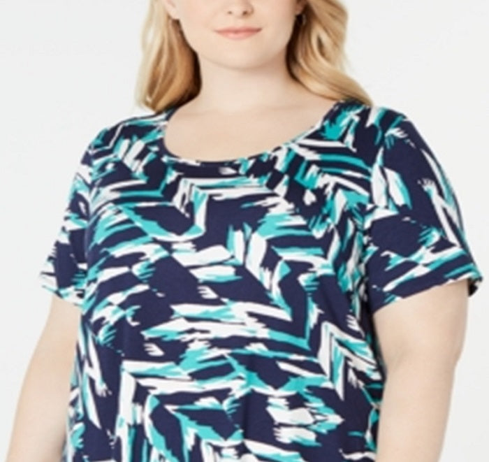 Blusa estampada plus size feminina JM Collection azul tamanho 3X