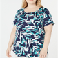 Blusa estampada plus size feminina JM Collection azul tamanho 3X