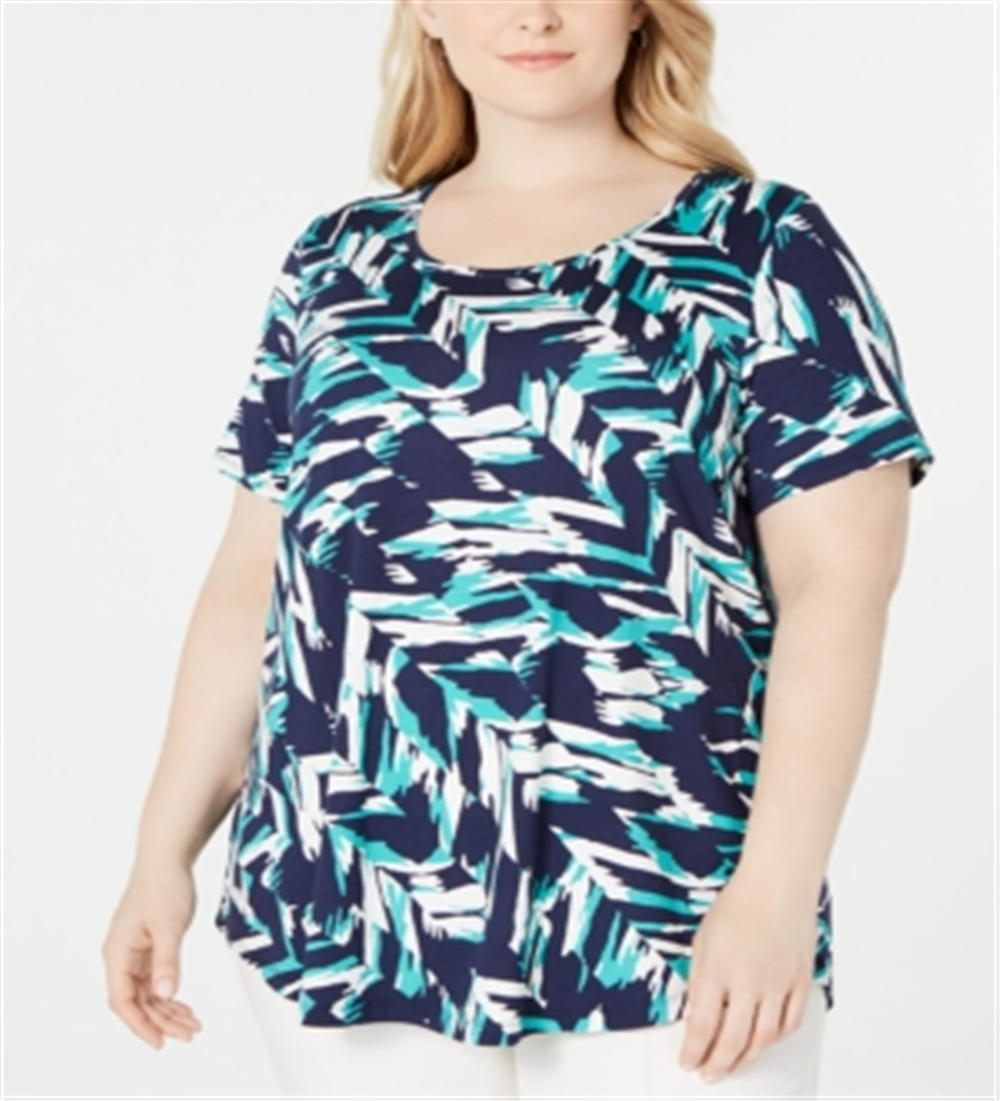Blusa estampada plus size feminina JM Collection azul tamanho 3X