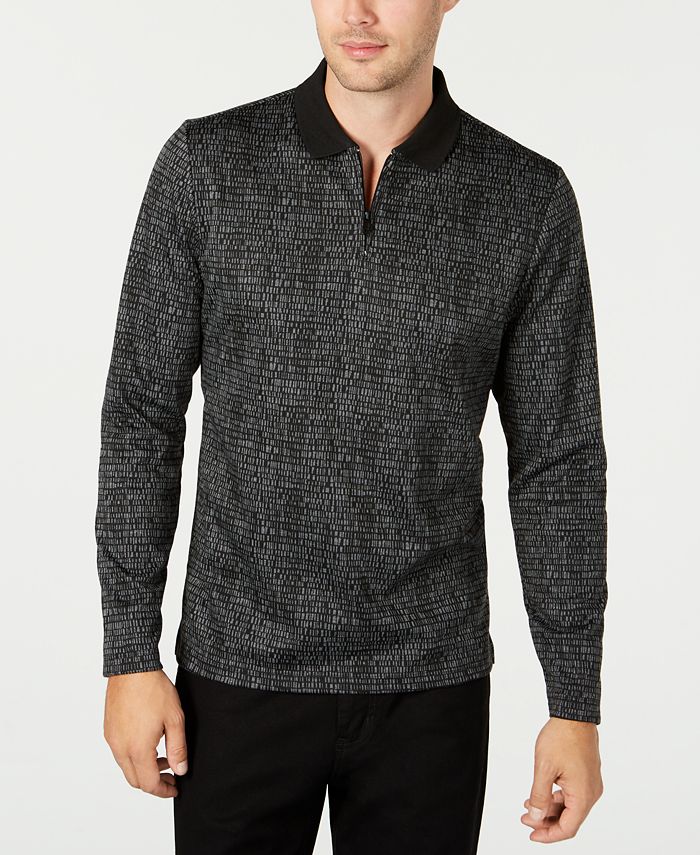 Camisa casual masculina Alfani com estampa de manga comprida e zíper de um quarto, preta, tamanho pequeno