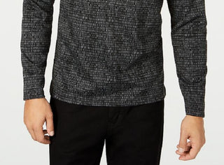 Camisa casual masculina Alfani com estampa de manga comprida e zíper de um quarto, preta, tamanho pequeno