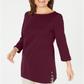 Karen Scott Blusa feminina de algodão com botões laterais e manga 3/4, vermelha, tamanho X-S