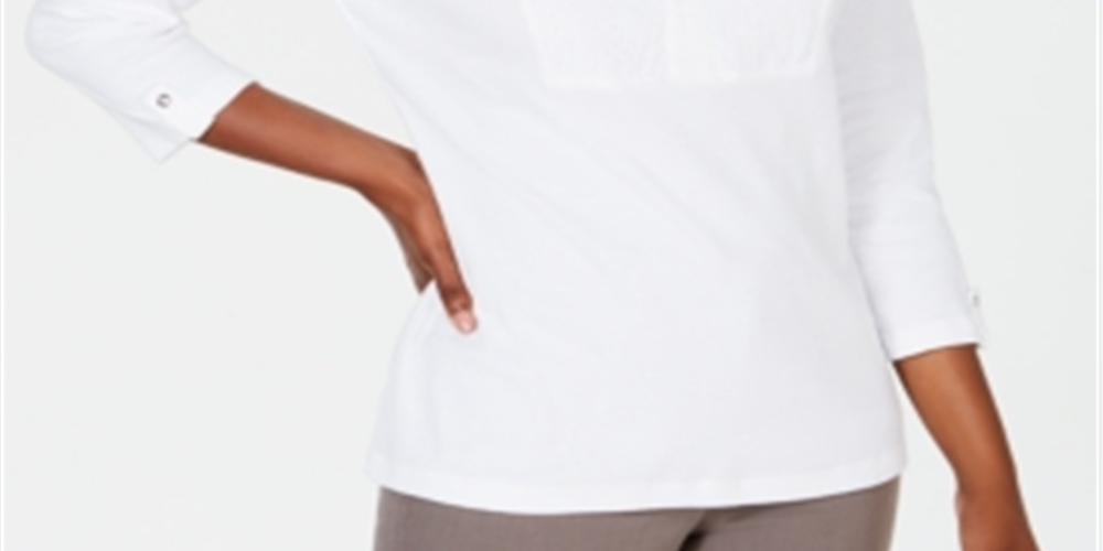 Karen Scott Top Feminino de Algodão com Ilhós e Jugo Branco Tamanho Grande