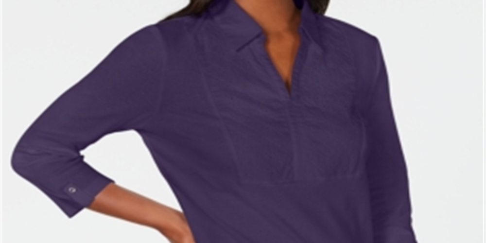 Karen Scott Top Feminino de Algodão com Ilhós e Jugo Roxo Tamanho P